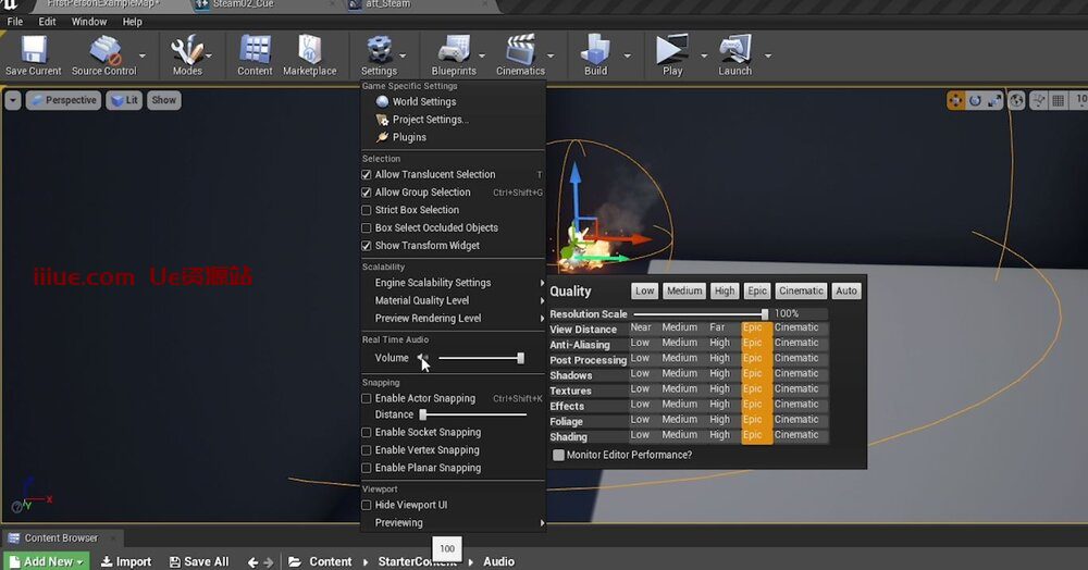 虚幻引擎的50个提高效率的技巧-快速开发提示 #16 UE4 - 从视口预览音频 虚幻引擎的50个提高效率的技巧-快速开发提示 #16 UE4 - 从视口预览音频