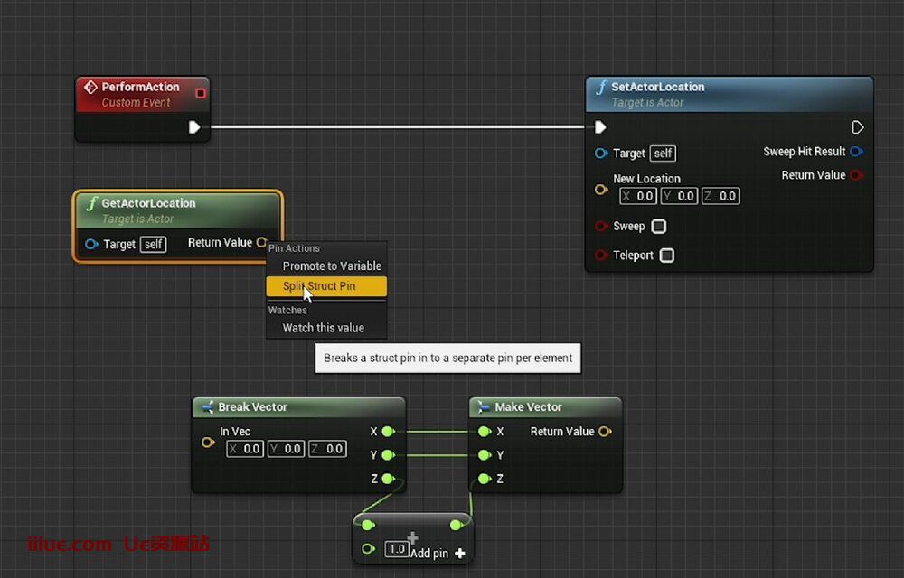 虚幻引擎的50个提高效率的技巧-#2 UE4 - 蓝图 - 引脚拆分